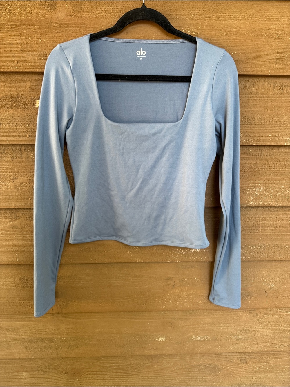 ALO Yoga Dusty Blue Long Sleeve Square Neck Top size Medium